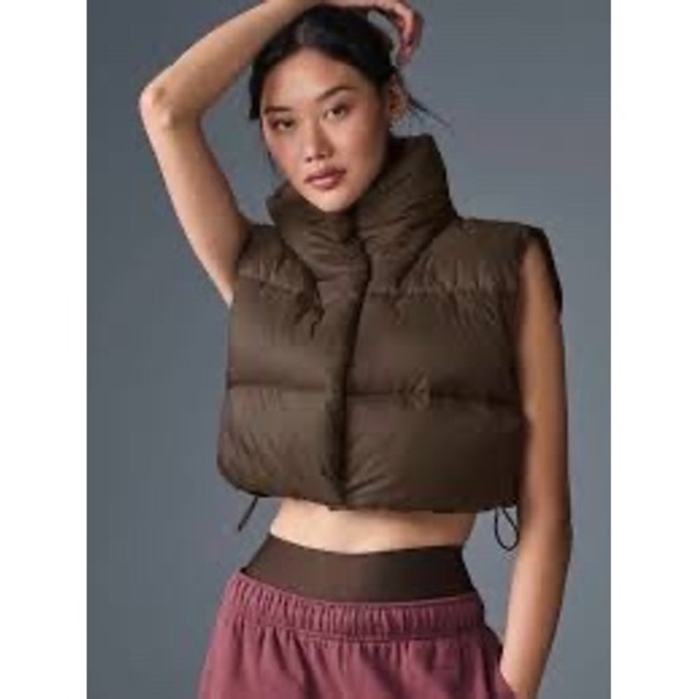 Alo Yoga Cropped Puffer Vest Espresso Brown Quilted Sleeveless Jacket Large N